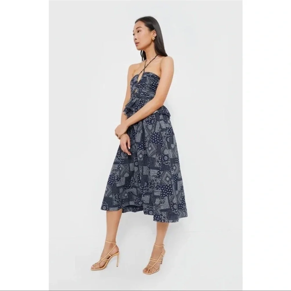 TUCKERNUCK EN Saison Navy White Daytona Midi Dress NWT Size Large - Picture 3 of 14
